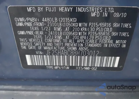 2011 Subaru Forester 2.5X из США, поврежденный, VIN JF2SHABC8BH703012